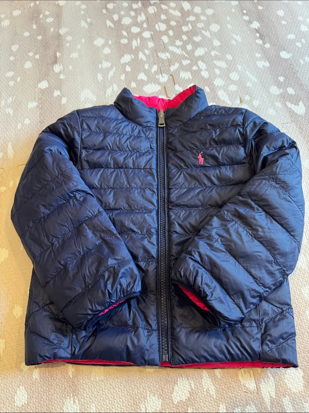 Polo Ralph Lauren Girls Reversible Puffer Jacket Pink Navy Size 5 Lightweight